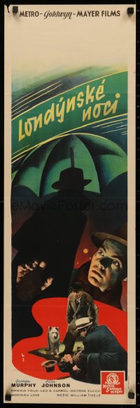 3t0025 LONDON BY NIGHT Czech 13x37 1937 cool different image of George Murphy by menacing umbrella!