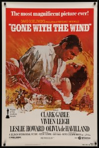 3t0869 GONE WITH THE WIND 1sh R1980s Terpning art of Gable & Leigh over Burning Atlanta!