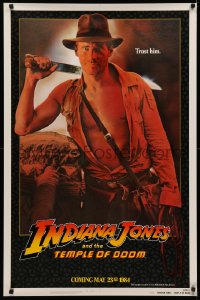 3t0922 INDIANA JONES & THE TEMPLE OF DOOM int'l teaser 1sh 1984 Ford, patterned background!