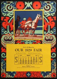 3t0721 LET'S ALL BOOST FOR OUR 1929 FAIR calendar 1929 jockey driving a horse in a harness race!
