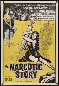 3t1004 NARCOTIC STORY 1sh 1958 great drug needle image, sordid depravity of the living death!