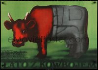 3t0241 LETO S KOVBOJEM Polish 23x32 1977 wild artwork of bull with pants by Krzysztof Nasfeter!