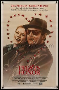 3t1035 PRIZZI'S HONOR 1sh 1985 Bryan art of smoking Jack Nicholson & Kathleen Turner w/bullet holes!