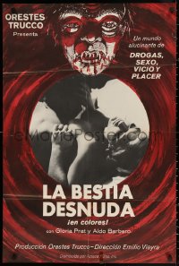 3t0088 NAKED BEAST South American 1971 completely different sexploitation vampire horror art!