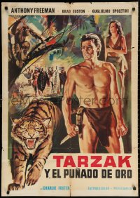 3t0090 PER UNA MANCIATA D'ORO South American 1965 cool artwork of Tarzan w/knife, angry tiger!