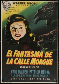 3t0364 PHANTOM OF THE RUE MORGUE Spanish 1954 MCP art of mammoth monstrous hands & sexy girl!