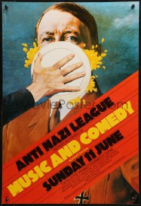3t0698 MUSIC & COMEDY AGAINST RACISM 19x28 English stage poster 1970s Hitler getting pie in face!