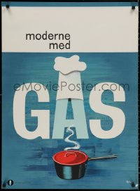3t0413 GAS 25x34 Danish advertising poster 1970s art of chef hat on title, pot cooking by Hammil