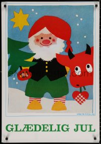 3t0415 GLAEDELIG JUL 23x34 Danish special poster 1979 Rich art of Santa Claus and Karoline the cow!
