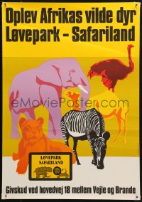 3t0640 LOVEPARK SAFARILAND 17x25 Danish advertising poster 1980s elephant, lion, zebra, & ostrich!
