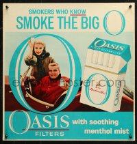 3t0649 OASIS FILTER CIGARETTES 21x22 advertising poster 1950s couple in car w/packs of smokes!