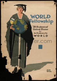3t0493 WORLD FELLOWSHIP 28x40 special poster 1920s U.S. student holding globe by Adolph Triedler!