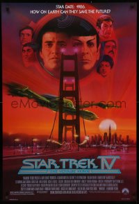 3t1124 STAR TREK IV 1sh 1986 art of Leonard Nimoy, Shatner & Klingon Bird-of-Prey by Bob Peak!