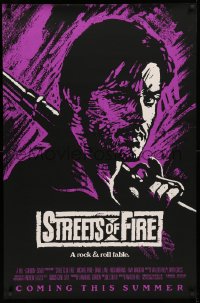 3t1136 STREETS OF FIRE advance 1sh 1984 Walter Hill, Riehm purple dayglo art, a rock & roll fable!