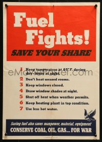 3t0536 FUEL FIGHTS! SAVE YOUR SHARE 14x20 WWII war poster 1943 tips for fuel conservation!