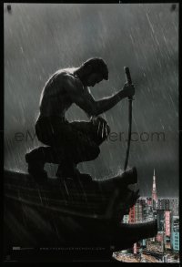 3t1185 WOLVERINE style B int'l teaser DS 1sh 2013 barechested Jackman kneeling on rooftop in rain!
