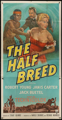 3w0403 HALF-BREED 3sh 1952 art of Robert Young, Janis Carter & Native American Jack Buetel!