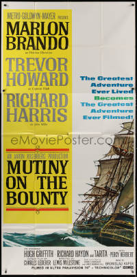 3w0442 MUTINY ON THE BOUNTY style B 3sh 1962 Marlon Brando, cool full-length art of the ship at sea!