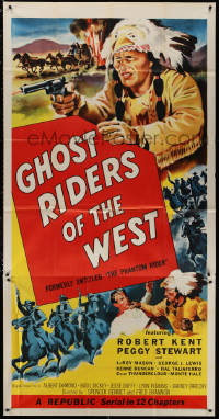 3w0462 PHANTOM RIDER 3sh R1954 Republic serial, art of Native American, Ghost Riders of the West!