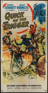 3w0468 QUICK ON THE TRIGGER 3sh 1948 art of Charles Starrett as The Durango Kid, Smiley Burnette!