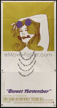 3w0491 SWEET NOVEMBER 3sh 1968 art of Sandy Dennis, who has 12 different men in 12 months!