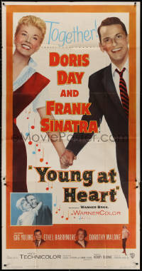 3w0513 YOUNG AT HEART 3sh 1954 huge romantic image of Doris Day & Frank Sinatra holding hands!