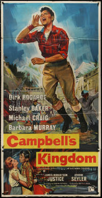 3w0036 CAMPBELL'S KINGDOM English 3sh 1957 great artwork of Dirk Bogarde by busted dam!