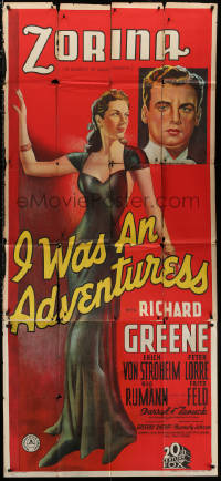 3w0041 I WAS AN ADVENTURESS English 3sh 1940 art of pretty Vera Zorina & Richard Greene, ultra rare!