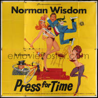 3w0034 PRESS FOR TIME English 6sh 1966 great wacky art of Norman Wisdom chased by sexy girls!