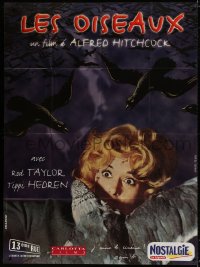 3w1219 BIRDS French 1p R1999 Alfred Hitchcock, classic image of Tippi Hedren being attacked!