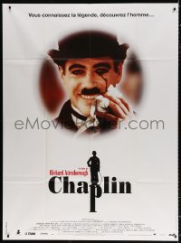 3w1244 CHAPLIN French 1p 1992 great different smiling portrait of Robert Downey Jr. as Charlie!