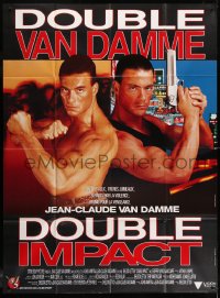 3w1259 DOUBLE IMPACT French 1p 1991 great image of Jean-Claude Van Damme in a dual role as twins!