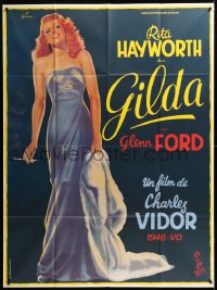 3w1282 GILDA French 1p R1972 art of sexy Rita Hayworth full-length in sheath dress by Boris Grinsson!