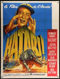 3w1301 HATARI French 1p 1962 Howard Hawks, best art of John Wayne in Africa by Roger Soubie!