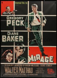 3w1357 MIRAGE French 1p 1965 different Guy Gerard Noel art of amnesiac Gregory Peck & Diane Baker!