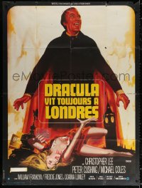 3w1394 SATANIC RITES OF DRACULA French 1p 1974 different Landi art of vampire Christopher Lee & girl!