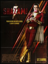 3w1402 SHAZAM advance French 1p 2019 full-length Zachary Levi in the title superhero blowing bubble!