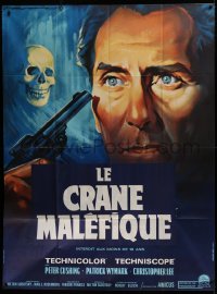 3w1405 SKULL French 1p 1965 different Roger Soubie art of Peter Cushing, creepy skull & gun!