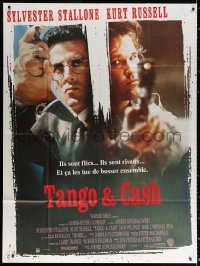 3w1415 TANGO & CASH French 1p 1989 close up of Kurt Russell & Sylvester Stallone with guns!