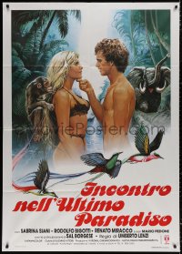 3w0225 ADVENTURES IN LOST PARADISE Italian 1p 1982 Umberto Lenzi, art of near-naked jungle lovers!
