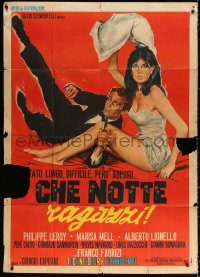 3w0239 CHE NOTTE RAGAZZI Italian 1p 1966 art of sexy Marisa Mell & Philippe Leroy with gun!