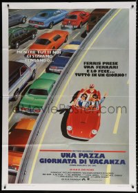 3w1037 FERRIS BUELLER'S DAY OFF Italian 1p 1987 best different art of Broderick & friends in Ferrari!