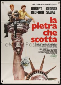 3w1060 HOT ROCK Italian 1p R1976 Robert Redford, George Segal, Casaro art of Statue of Liberty!