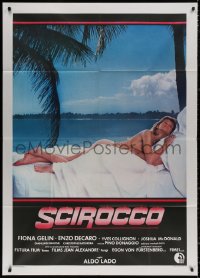 3w0312 SAHARA HEAT Italian 1p 1987 sexy naked Fiona Gelin laying in bed with a man by the ocean!