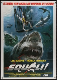 3w1122 SIX MILLION DOLLAR MAN: SHARKS Italian 1p 1979 Lee Majors, art of scuba diver surrounded!