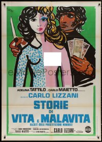 3w1131 TEENAGE PROSTITUTION RACKET Italian 1p 1975 Brini art of half-naked girl & crook with knife!