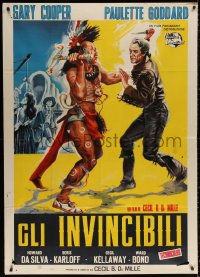 3w0333 UNCONQUERED Italian 1p R1964 different art of Gary Cooper fighting Native American, rare!