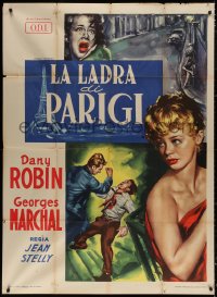 3w0334 UNEXPECTED VOYAGER Italian 1p 1950 art of sexy Dany Robin + Georges Marchal brawling!