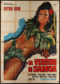 3w0068 DRUMS OF TABU Italian 2p 1968 Franco art of sexy island girl covered only by leaves, rare!