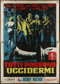 3w0069 EVERYBODY WANTS TO KILL ME Italian 2p 1957 Symeoni art of top stars in alley by dead body!